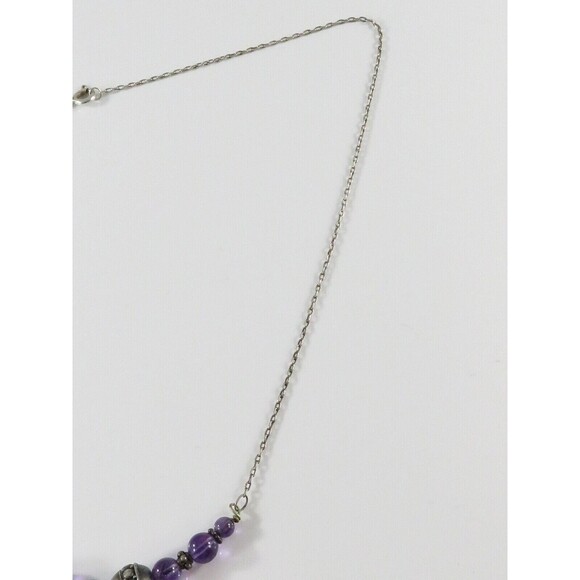 17 3/4" Sterling Silver Necklace with 6 Round Polished Amethyst and Sterling Bal - Picture 4 of 6
